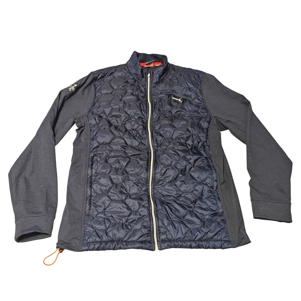Puma Golf Mens Large‎ Navy Blue Quilted Hybrid Full Zip Jacket Bent Brook Logo